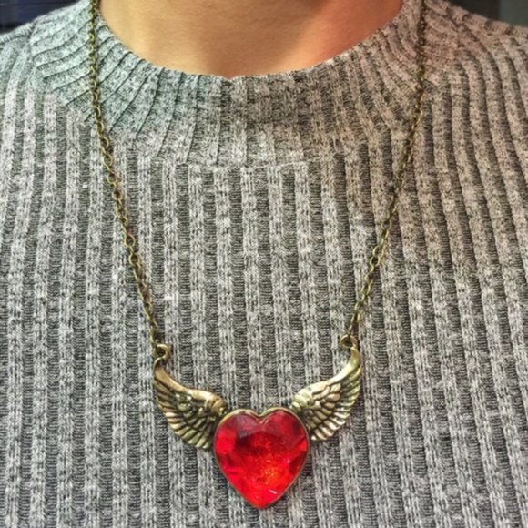 Heart with Wings Necklace Red Crystal - Picture 7 of 7